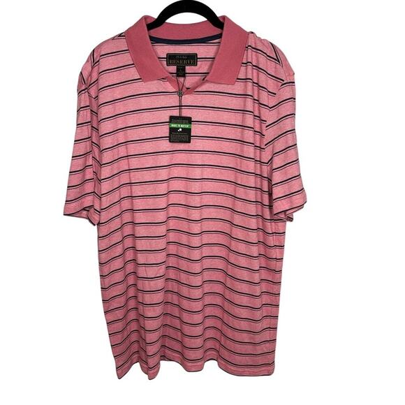 Jos. A. Bank RESERVE Polo Shirt Men's Size Large Pink Striped Golf NWT - Picture 1 of 6